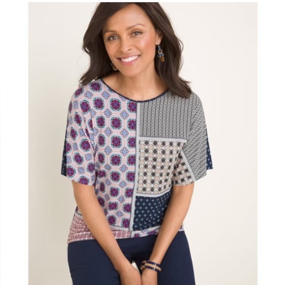 Chico’s Size 3 patchwork mixed media top blouse